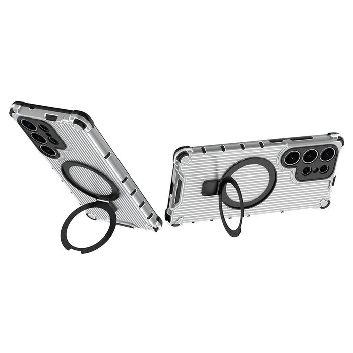 For Samsung Galaxy S25 Case with Kickstand PC+TPU Phone Cover Magnetic Case - Transparent - 2