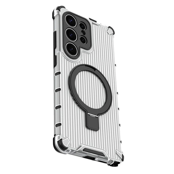 For Samsung Galaxy S25 Case with Kickstand PC+TPU Phone Cover Magnetic Case - Transparent - 3