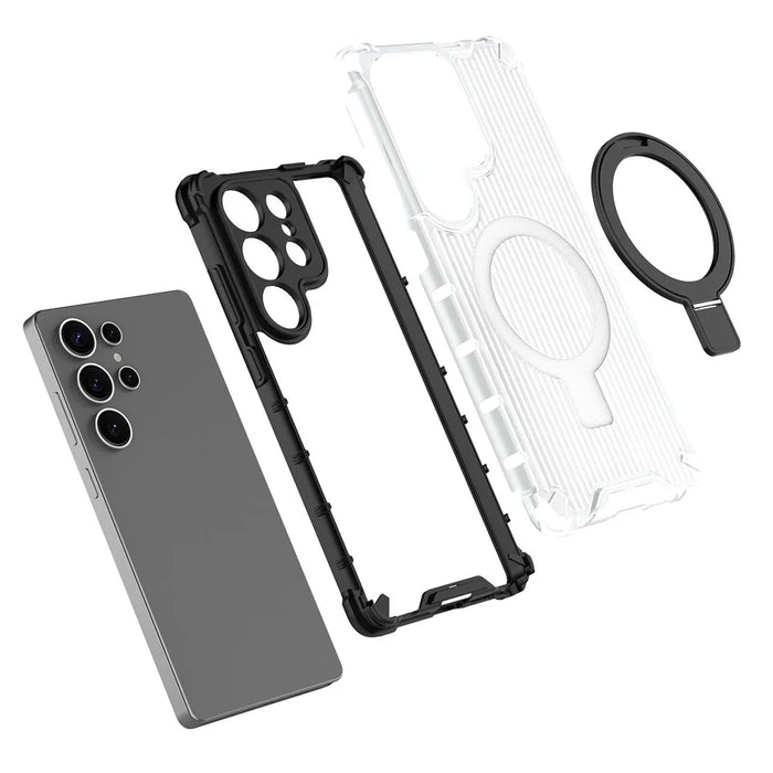 For Samsung Galaxy S25 Case with Kickstand PC+TPU Phone Cover Magnetic Case - Transparent - 4