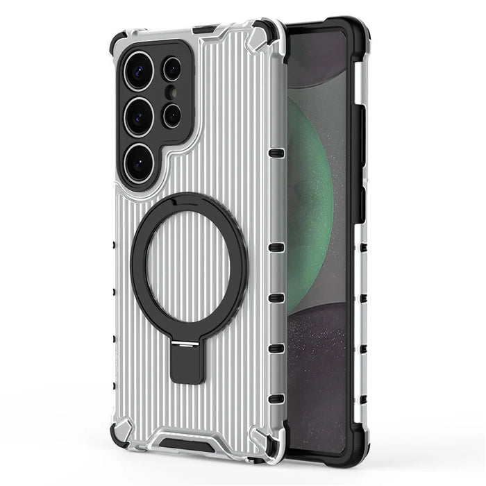 For Samsung Galaxy S25 Case with Kickstand PC+TPU Phone Cover Magnetic Case - Transparent - 5