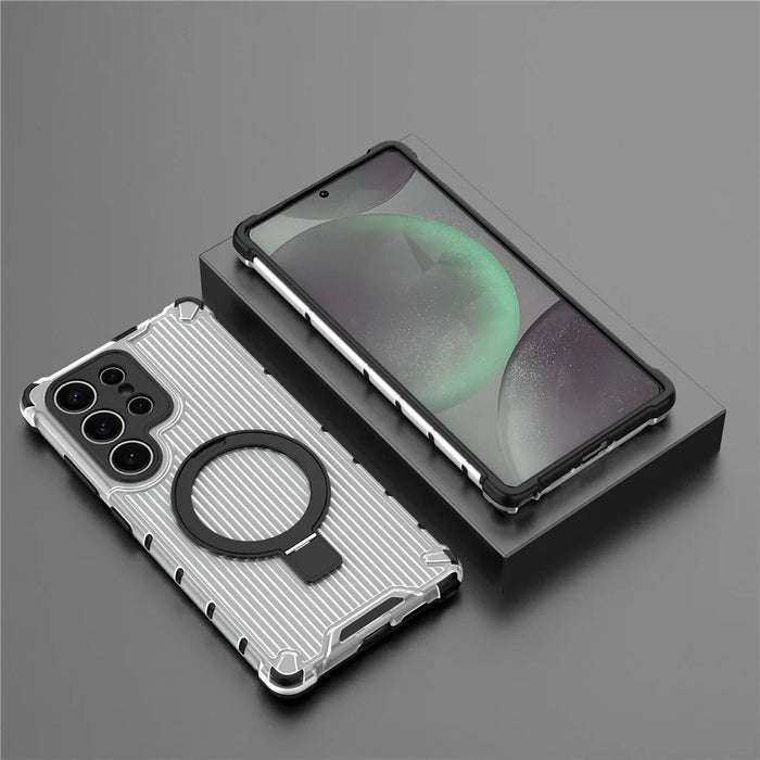 For Samsung Galaxy S25 Case with Kickstand PC+TPU Phone Cover Magnetic Case - Transparent - 7
