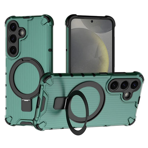 For Samsung Galaxy S25+ Case with Kickstand PC+TPU Phone Cover Magnetic Case - Green - 1