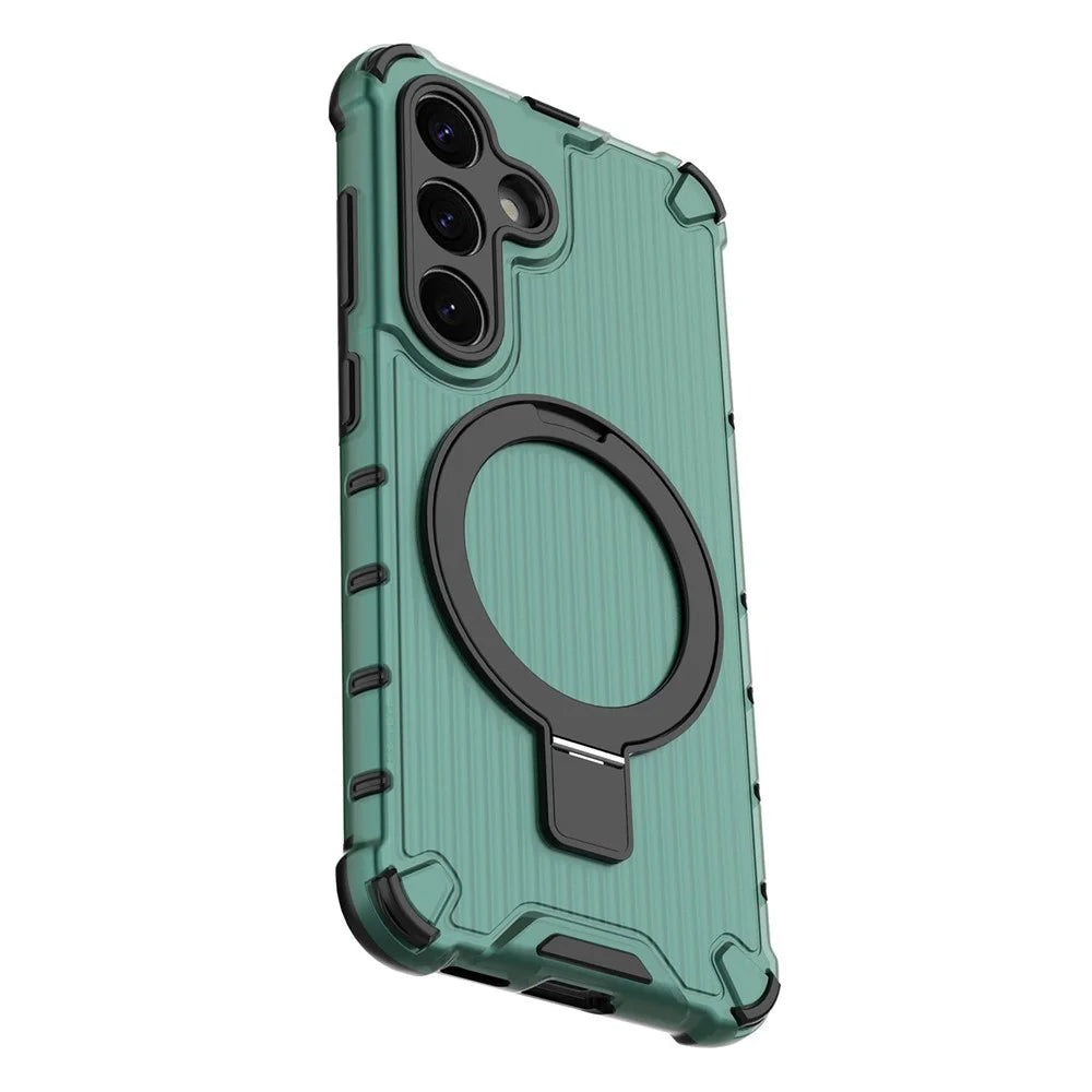 For Samsung Galaxy S25+ Case with Kickstand PC+TPU Phone Cover Magnetic Case - Green - 4