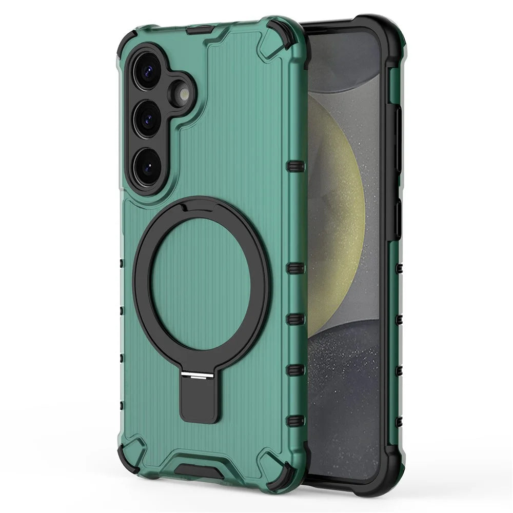 For Samsung Galaxy S25+ Case with Kickstand PC+TPU Phone Cover Magnetic Case - Green - 5