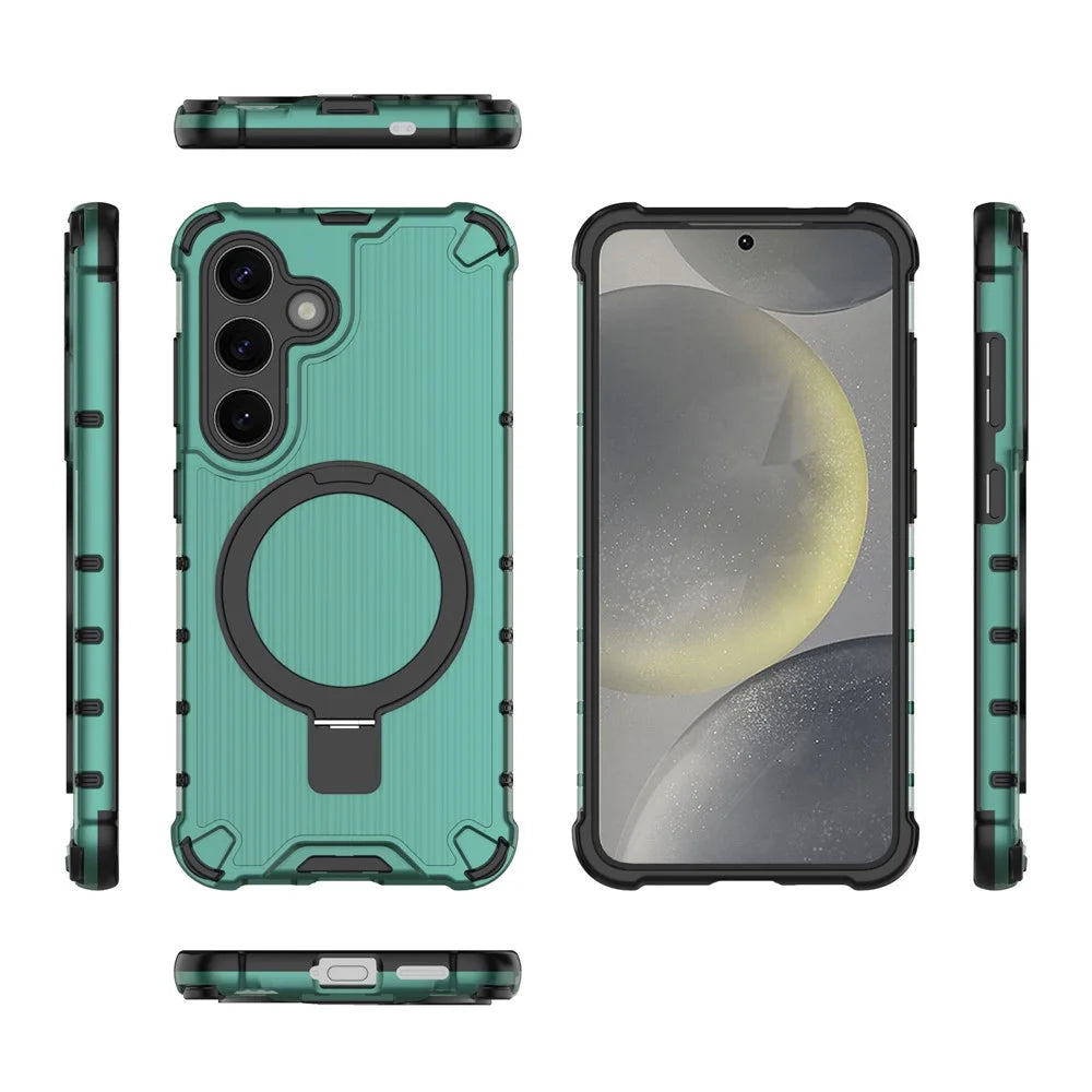 For Samsung Galaxy S25+ Case with Kickstand PC+TPU Phone Cover Magnetic Case - Green - 6