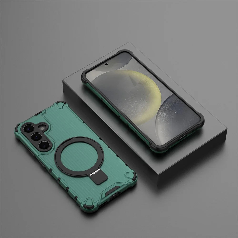 For Samsung Galaxy S25+ Case with Kickstand PC+TPU Phone Cover Magnetic Case - Green - 7