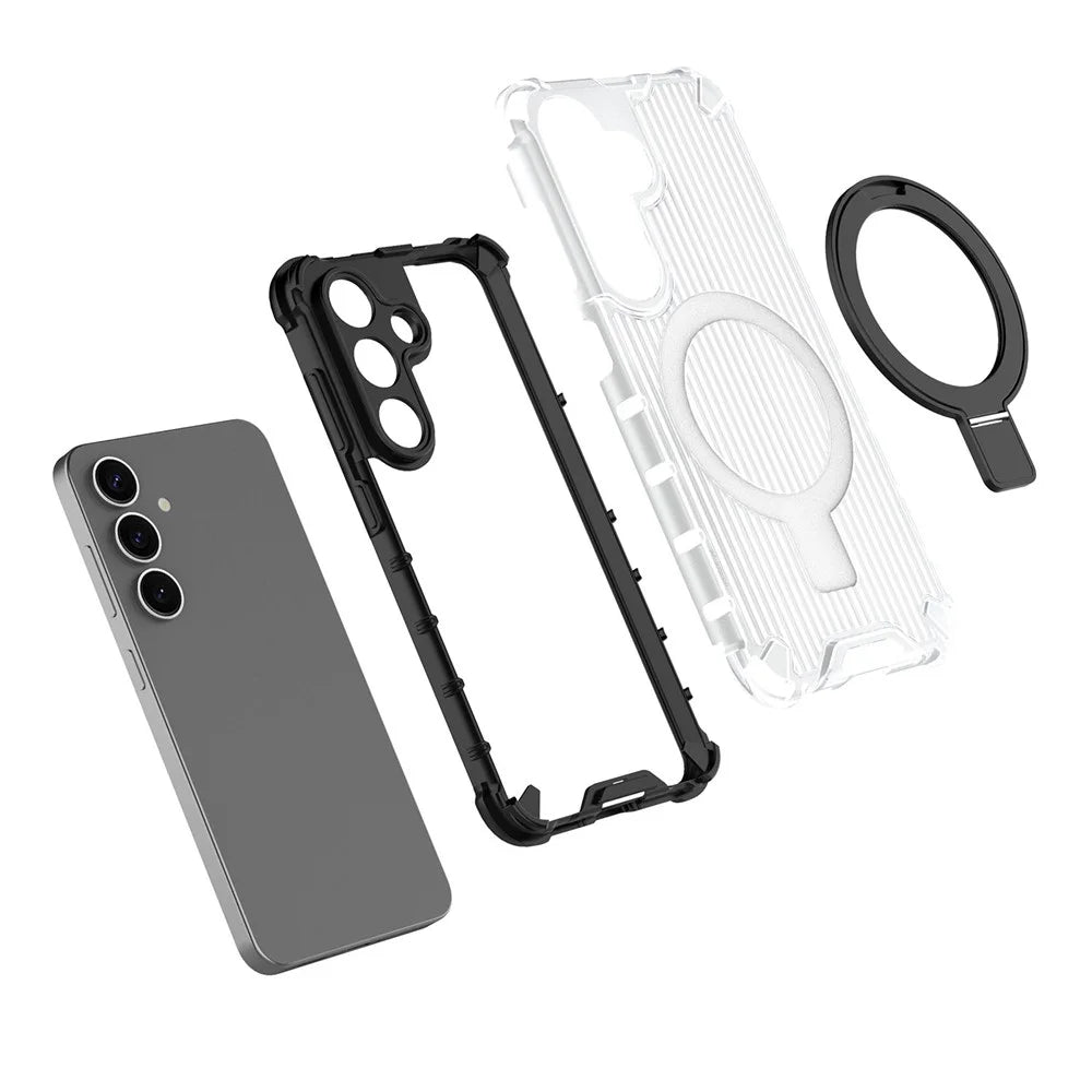 For Samsung Galaxy S25 Ultra Case with Kickstand PC+TPU Phone Cover Magnetic Case - Grey - 3