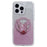 For iPhone 16 Pro Max Magnetic Case Butterfly Kickstand TPU + PC Glitter Phone Cover with Mirror - Pink - 1