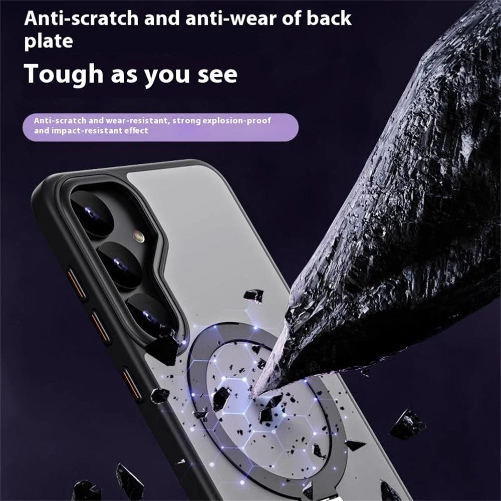 For Samsung Galaxy S25 Magnetic Case TPU + Acrylic Kickstand Phone Cover - Black - 6