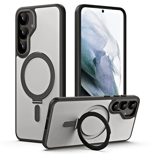 For Samsung Galaxy S25+ Magnetic Case TPU + Acrylic Kickstand Phone Cover - Black - 1
