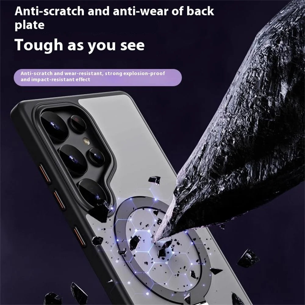 For Samsung Galaxy S25 Ultra Magnetic Case TPU + Acrylic Kickstand Phone Cover - Black - 6