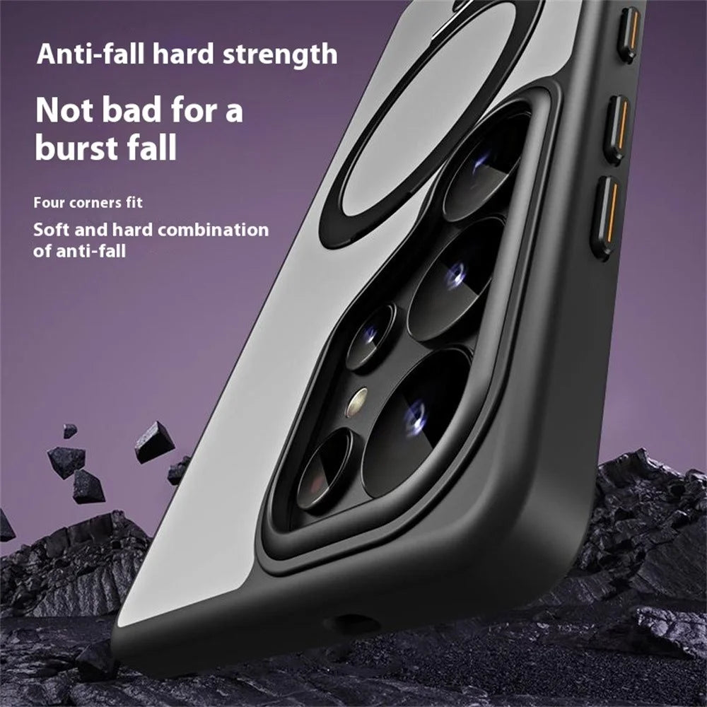 For Samsung Galaxy S25 Ultra Magnetic Case TPU + Acrylic Kickstand Phone Cover - Black - 7