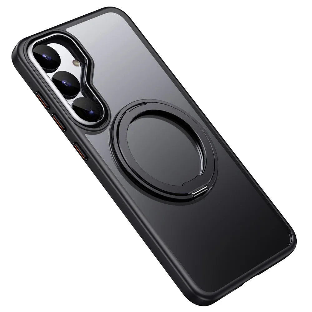 For Samsung Galaxy S25+ Magnetic Case TPU + Acrylic + Metal Kickstand Matte Phone Cover - Black - 2