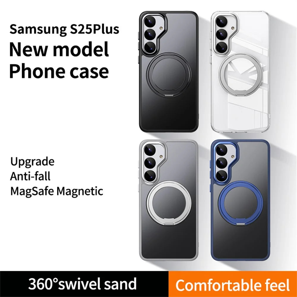 For Samsung Galaxy S25+ Magnetic Case TPU + Acrylic + Metal Kickstand Matte Phone Cover - Black - 3