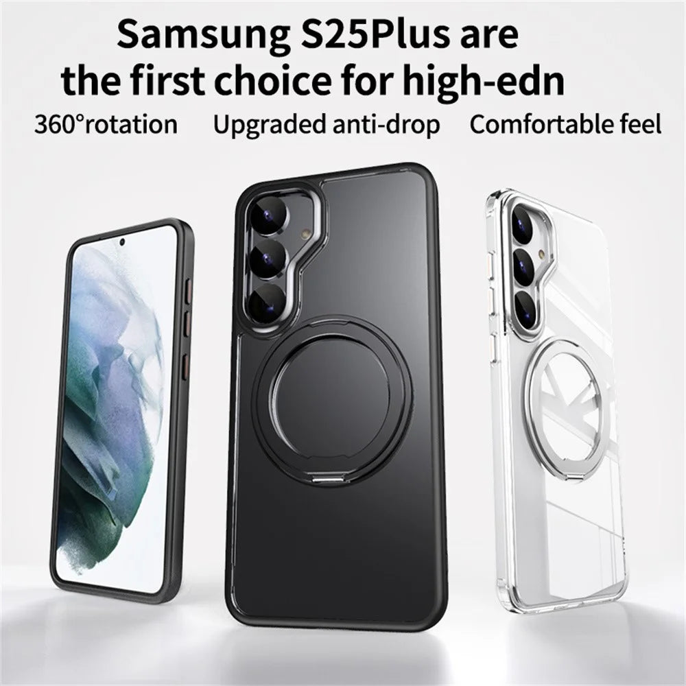 For Samsung Galaxy S25+ Magnetic Case TPU + Acrylic + Metal Kickstand Matte Phone Cover - Black - 4