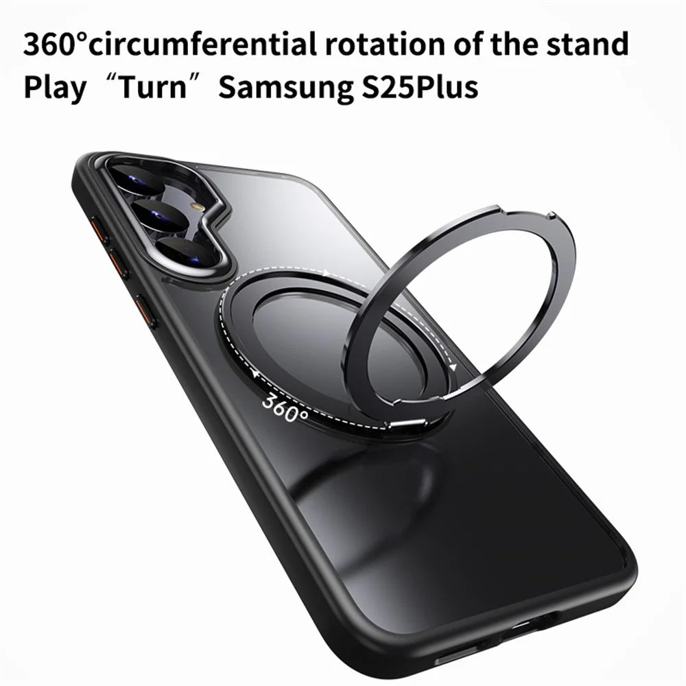 For Samsung Galaxy S25+ Magnetic Case TPU + Acrylic + Metal Kickstand Matte Phone Cover - Black - 5