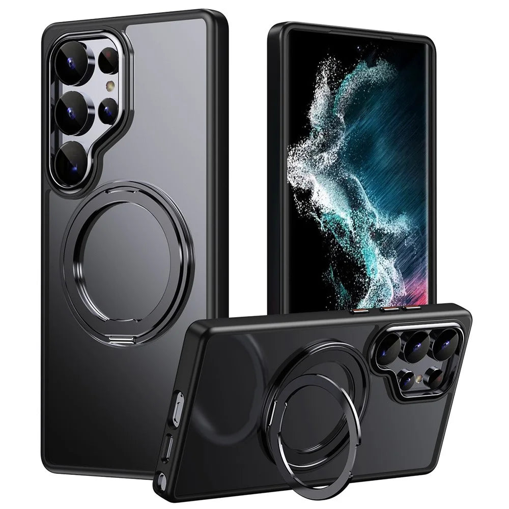 For Samsung Galaxy S25 Ultra Magnetic Case TPU + Acrylic + Metal Kickstand Matte Phone Cover - Black - 1
