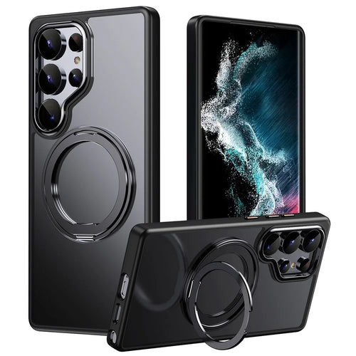 For Samsung Galaxy S25 Ultra Magnetic Case TPU + Acrylic + Metal Kickstand Matte Phone Cover - Black - 1