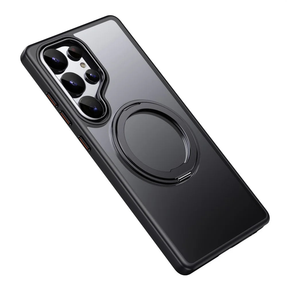 For Samsung Galaxy S25 Ultra Magnetic Case TPU + Acrylic + Metal Kickstand Matte Phone Cover - Black - 2