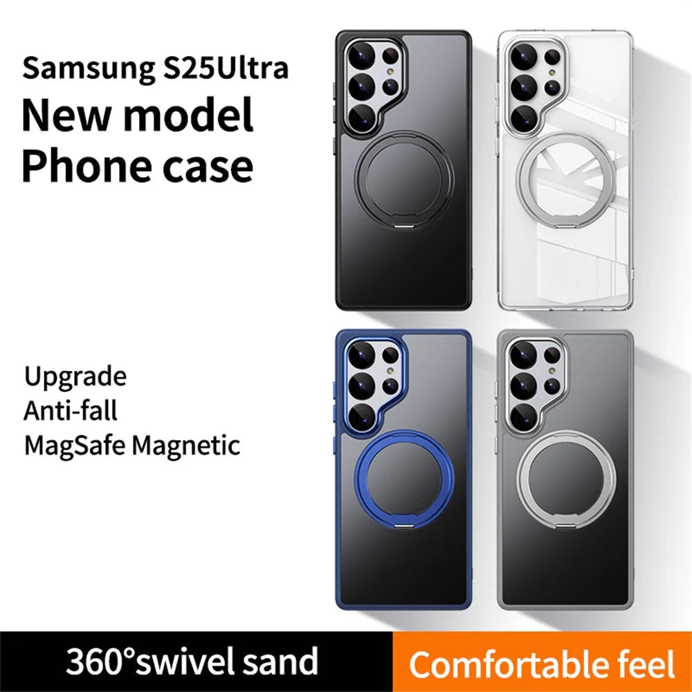 For Samsung Galaxy S25 Ultra Magnetic Case TPU + Acrylic + Metal Kickstand Matte Phone Cover - Black - 3