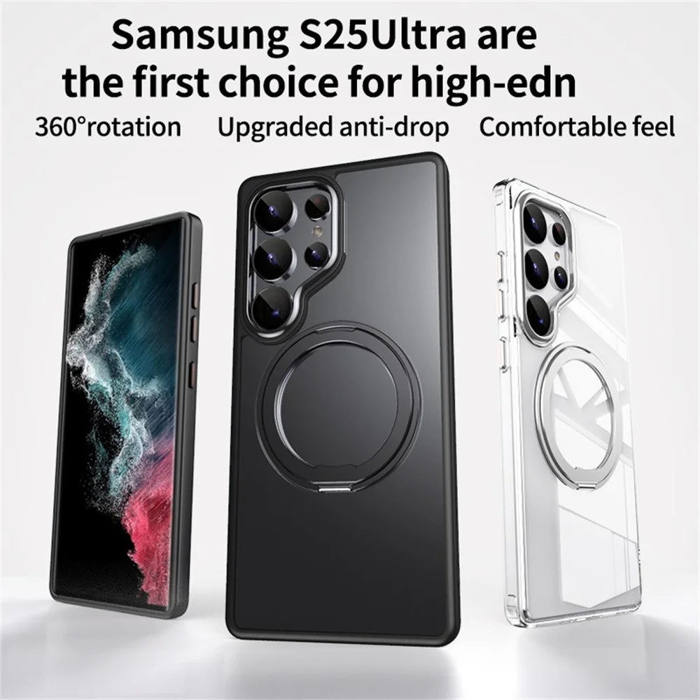 For Samsung Galaxy S25 Ultra Magnetic Case TPU + Acrylic + Metal Kickstand Matte Phone Cover - Black - 4