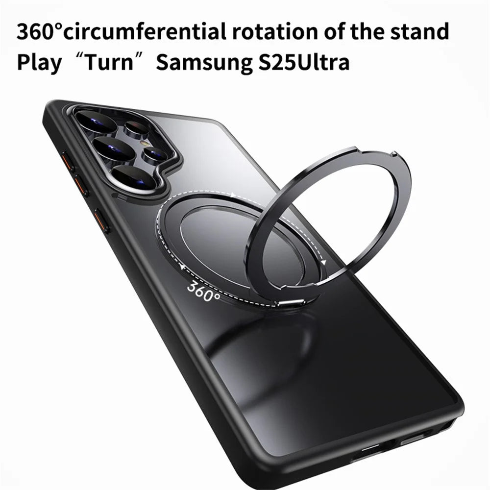 For Samsung Galaxy S25 Ultra Magnetic Case TPU + Acrylic + Metal Kickstand Matte Phone Cover - Black - 5
