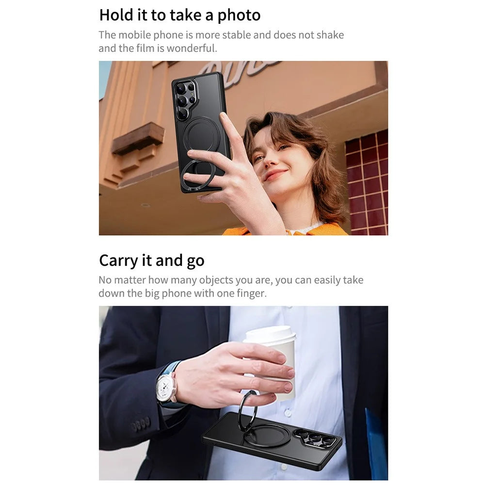 For Samsung Galaxy S25 Ultra Magnetic Case TPU + Acrylic + Metal Kickstand Matte Phone Cover - Black - 7