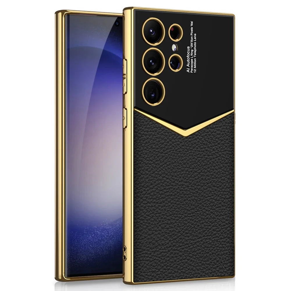 For Samsung Galaxy S25 Ultra Case Electroplated PU + TPU Phone Back Cover - Black - 1
