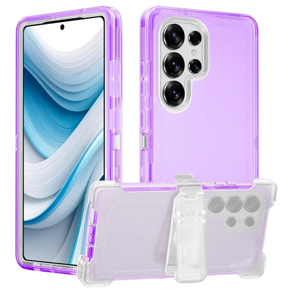 For Samsung Galaxy S25 Ultra Phone Case with Kickstand TPU + PC Double Protection Anti Drop Cover - Transparent Purple - 1