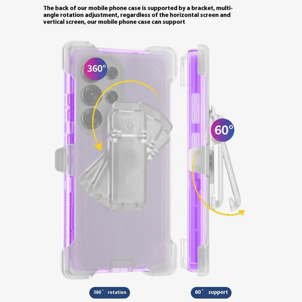 For Samsung Galaxy S25 Ultra Phone Case with Kickstand TPU + PC Double Protection Anti Drop Cover - Transparent Purple - 2