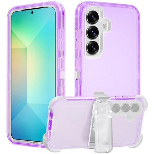 For Samsung Galaxy S25+ Phone Case with Kickstand TPU + PC Double Protection Anti Drop Cover - Transparent Purple - 1