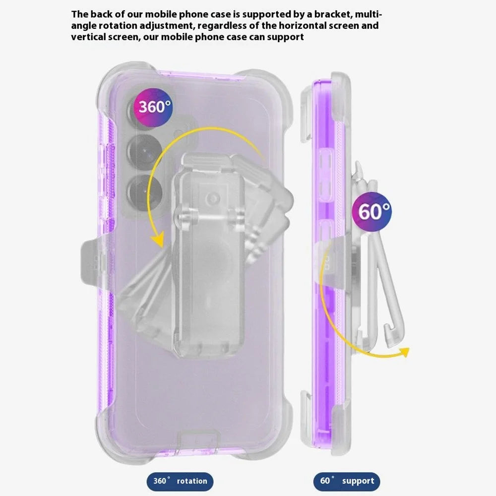 For Samsung Galaxy S25+ Phone Case with Kickstand TPU + PC Double Protection Anti Drop Cover - Transparent Purple - 2