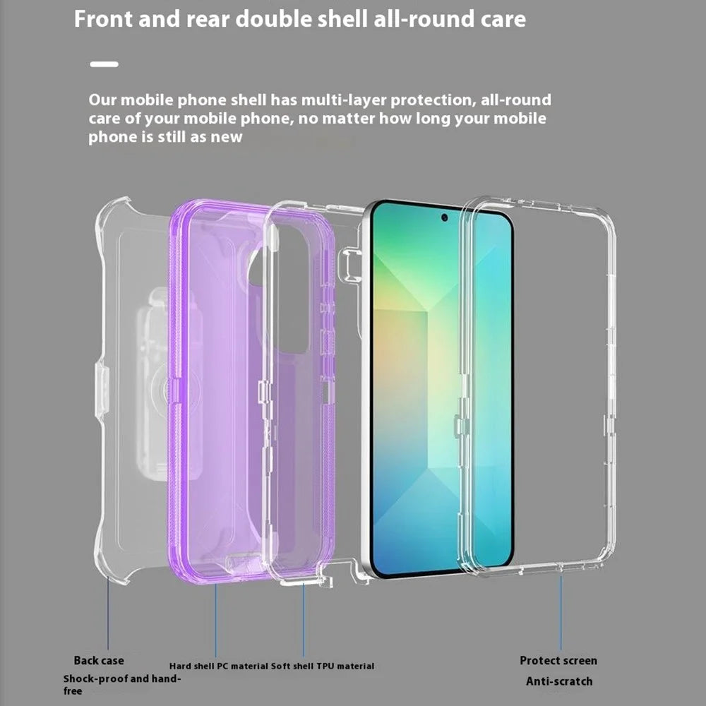 For Samsung Galaxy S25+ Phone Case with Kickstand TPU + PC Double Protection Anti Drop Cover - Transparent Purple - 3