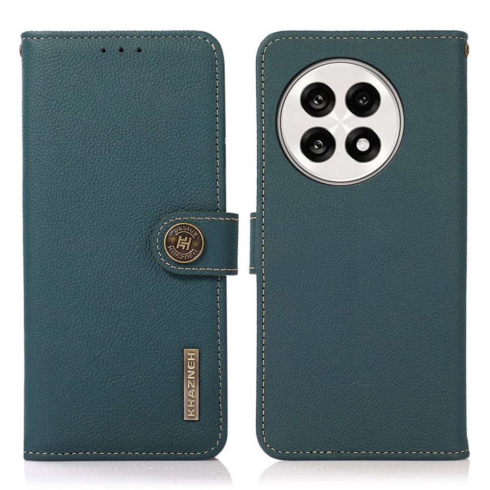 KHAZNEH Wallet Case for OnePlus 13R 5G / Ace 5 5G / Ace 5 Pro 5G Genuine Cow Leather Phone Cover - Green - 1