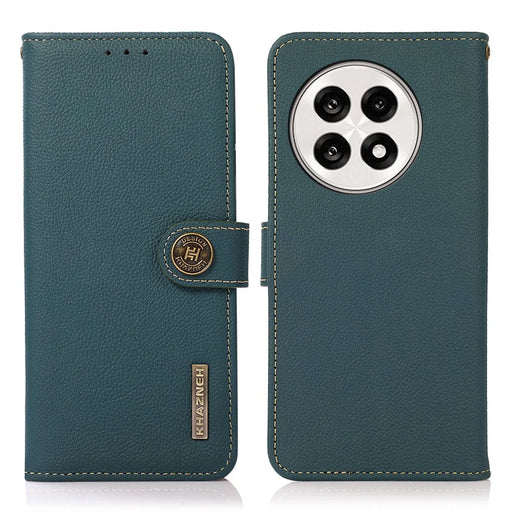 KHAZNEH Wallet Case for OnePlus 13R 5G / Ace 5 5G / Ace 5 Pro 5G Genuine Cow Leather Phone Cover - Green - 1