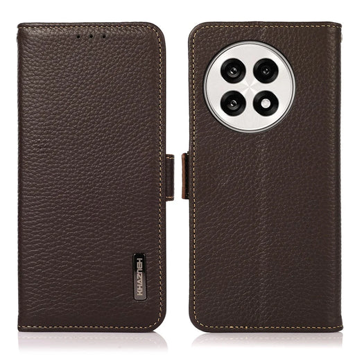 KHAZNEH Phone Case for OnePlus 13R 5G / Ace 5 5G / Ace 5 Pro 5G Genuine Cow Leather Cover RFID Blocking - Brown - 1