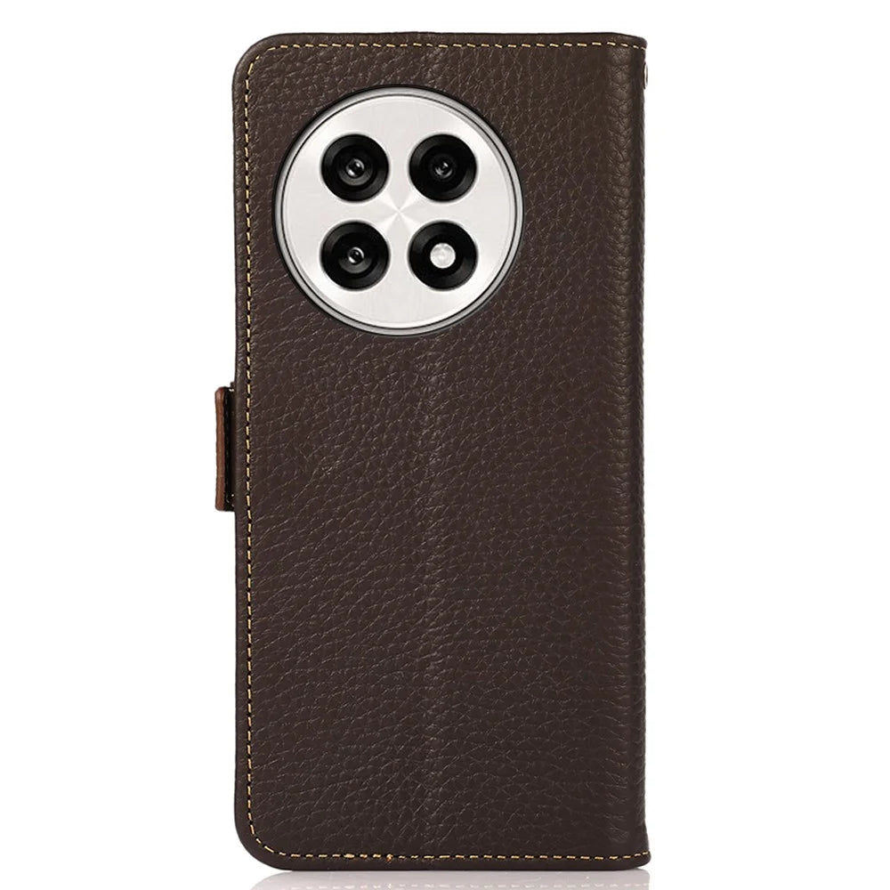 KHAZNEH Phone Case for OnePlus 13R 5G / Ace 5 5G / Ace 5 Pro 5G Genuine Cow Leather Cover RFID Blocking - Brown - 7