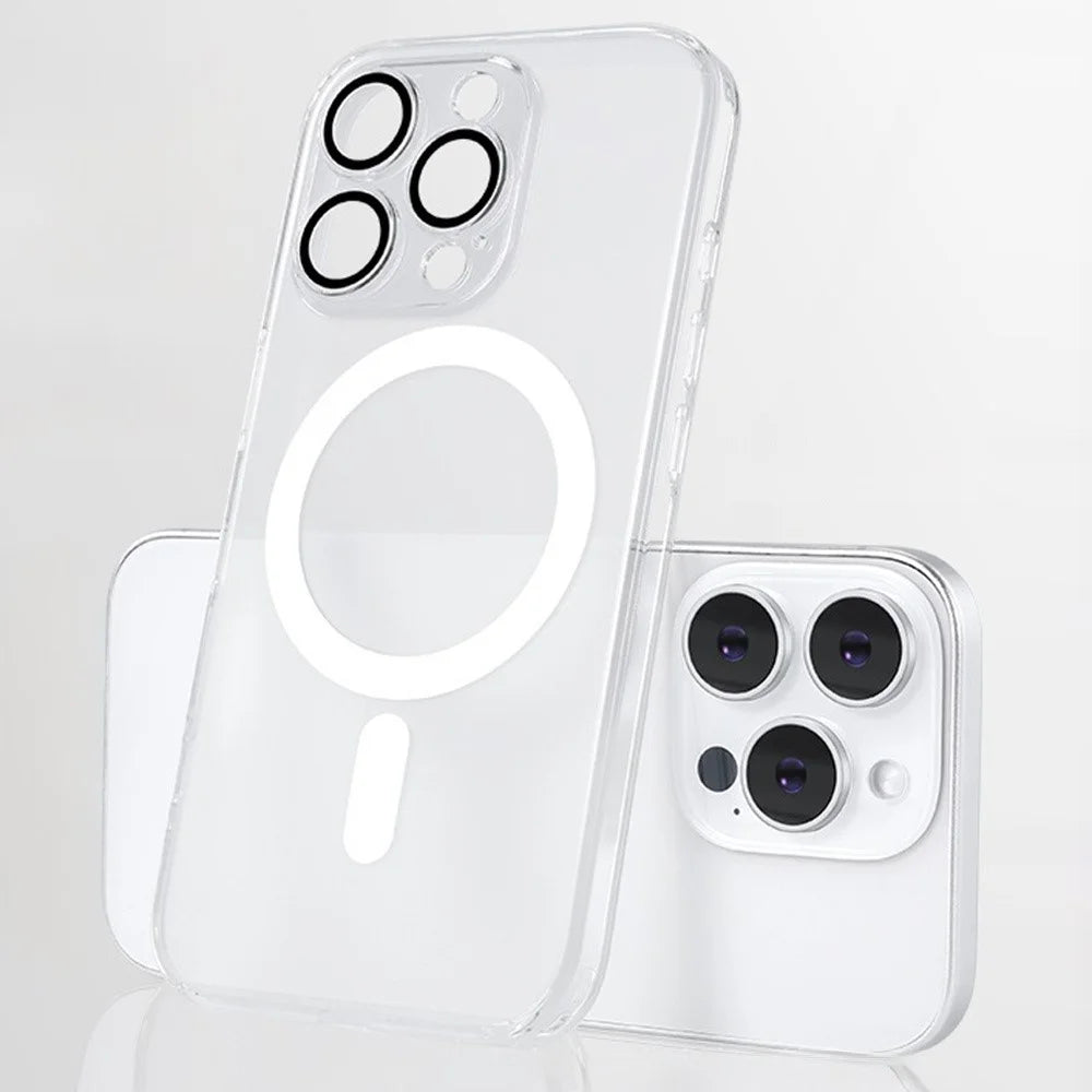 For iPhone 16 Pro Max Matte Case Compatible with MagSafe TPU + Tempered Glass Back Phone Cover Built In Lens Film - Transparent - 1