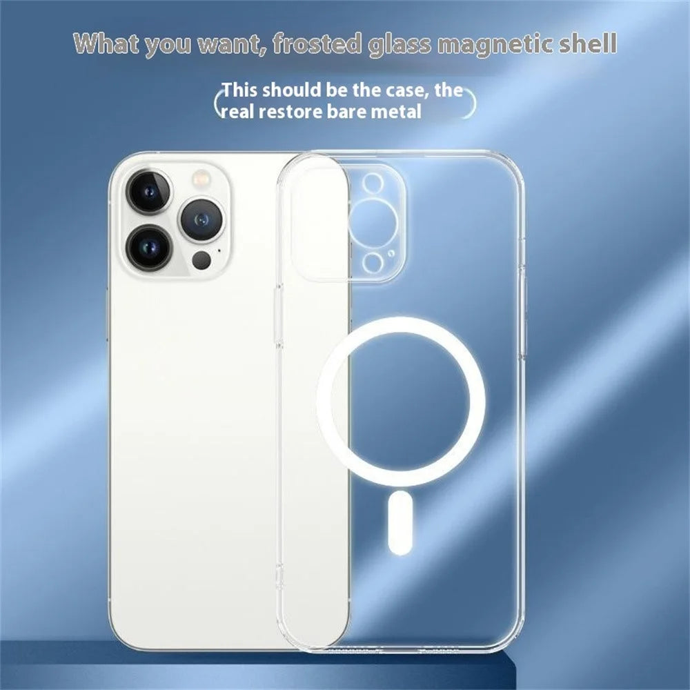 For iPhone 16 Pro Max Matte Case Compatible with MagSafe TPU + Tempered Glass Back Phone Cover Built In Lens Film - Transparent - 2