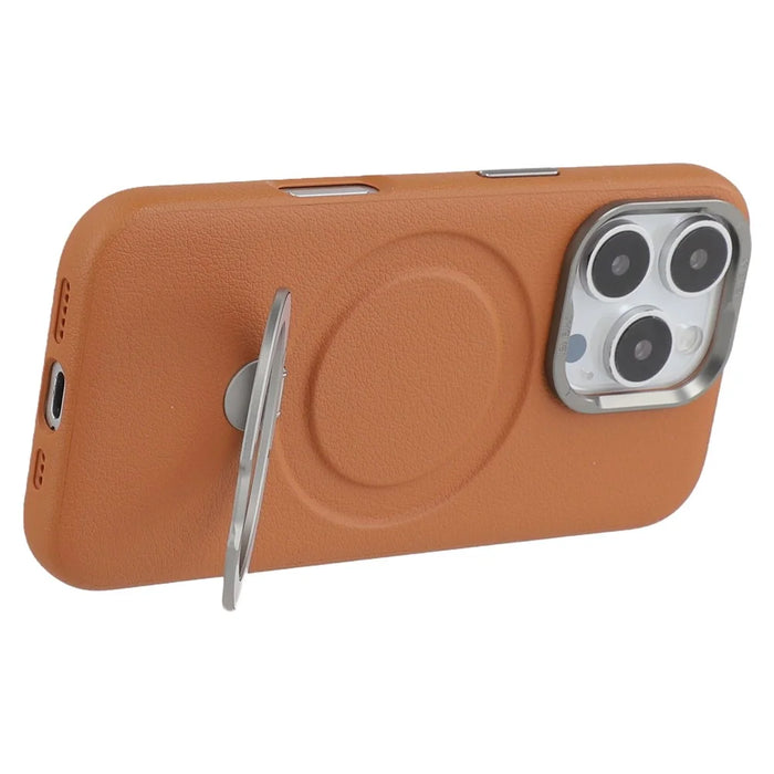 X-LEVEL For iPhone 16 Pro Magnetic Case Kickstand PC + PU Phone Back Cover - Brown - 5