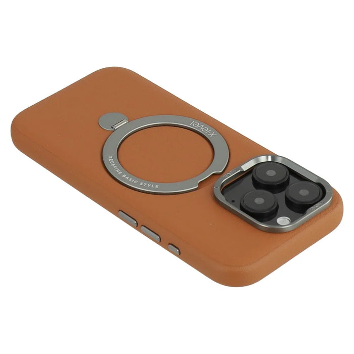 X-LEVEL For iPhone 16 Pro Magnetic Case Kickstand PC + PU Phone Back Cover - Brown - 7