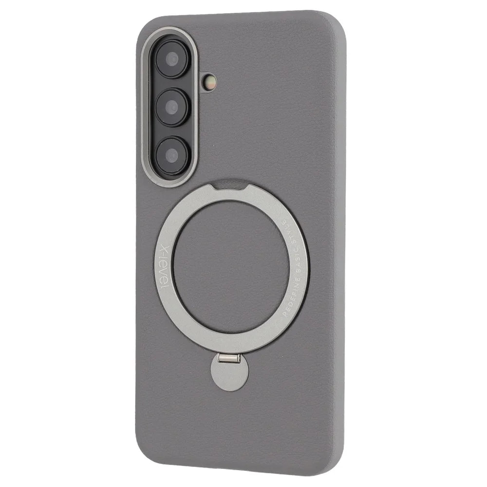 X-LEVEL For Samsung Galaxy S25 Magnetic Case Kickstand PC + PU Phone Back Cover - Grey - 3
