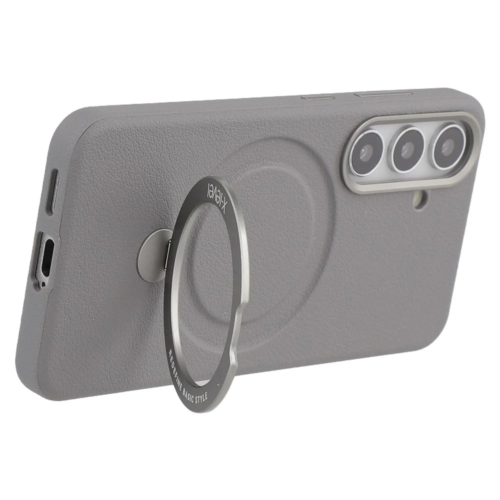 X-LEVEL For Samsung Galaxy S25 Magnetic Case Kickstand PC + PU Phone Back Cover - Grey - 5