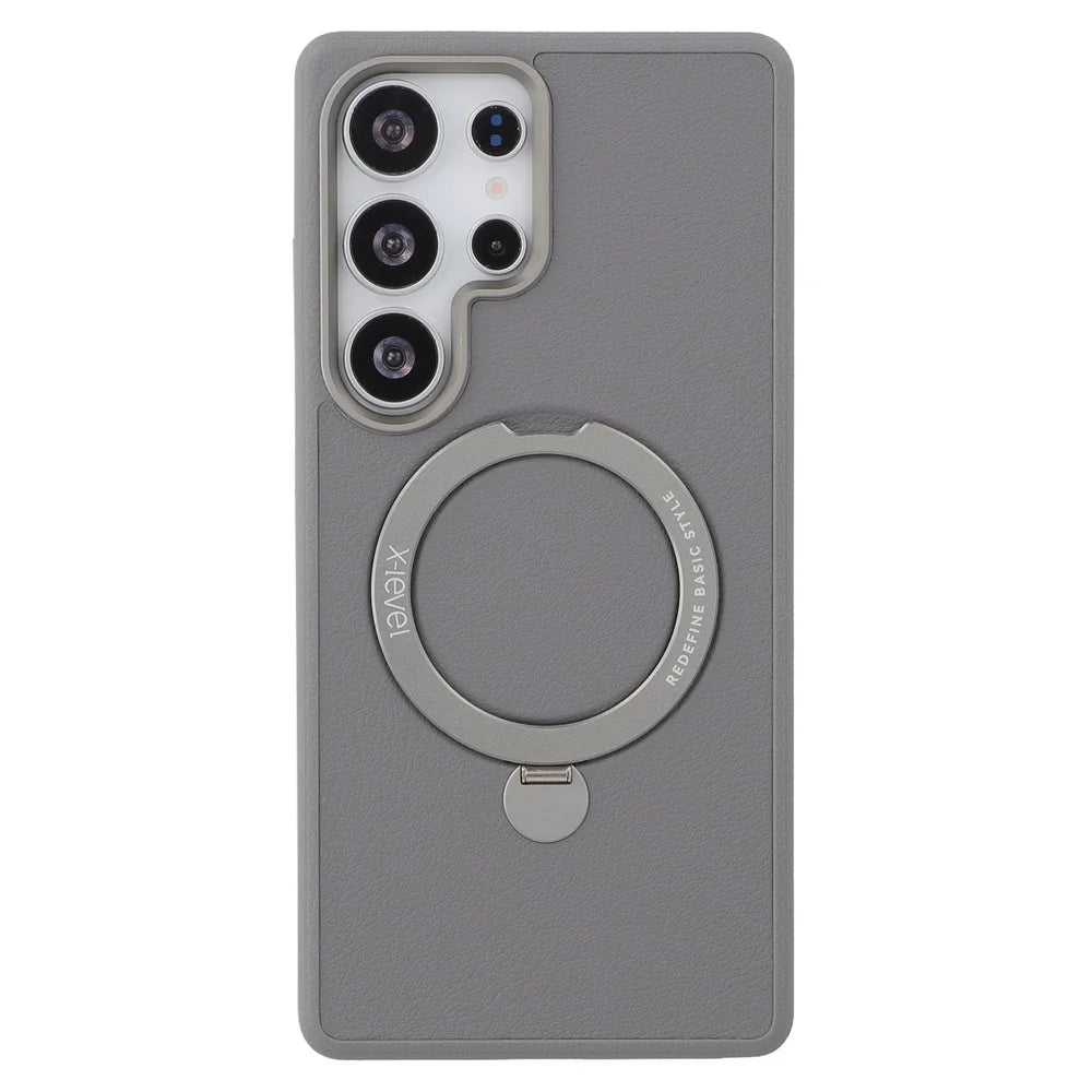X-LEVEL For Samsung Galaxy S25 Ultra Magnetic Case Kickstand PC + PU Phone Back Cover - Grey - 4