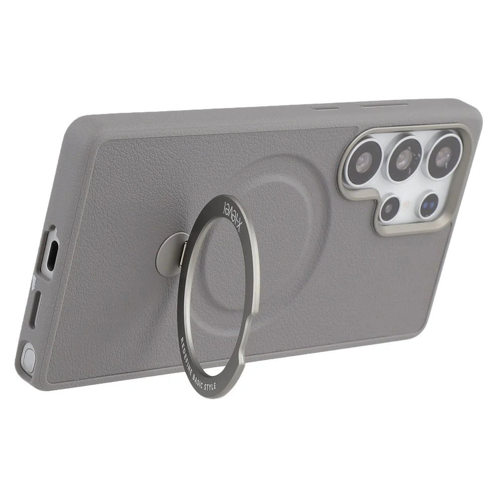 X-LEVEL For Samsung Galaxy S25 Ultra Magnetic Case Kickstand PC + PU Phone Back Cover - Grey - 5