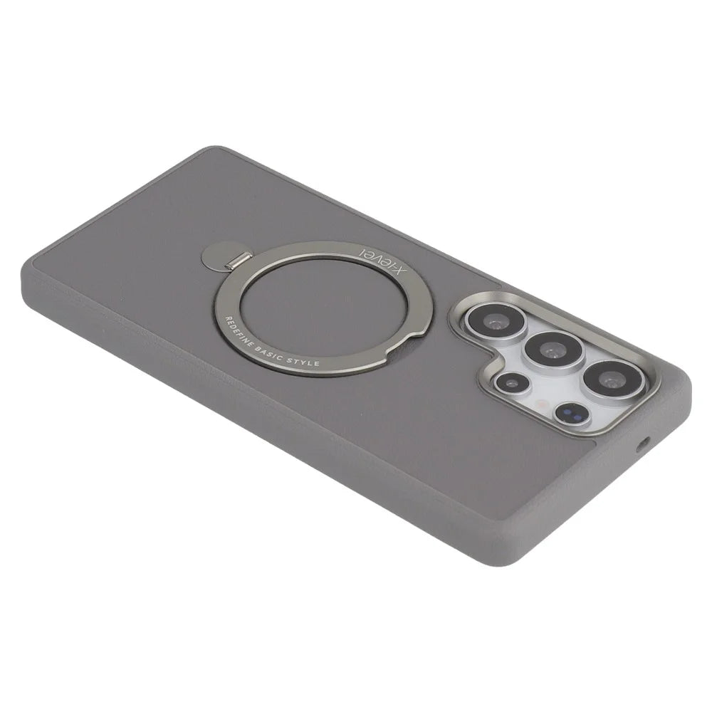 X-LEVEL For Samsung Galaxy S25 Ultra Magnetic Case Kickstand PC + PU Phone Back Cover - Grey - 7