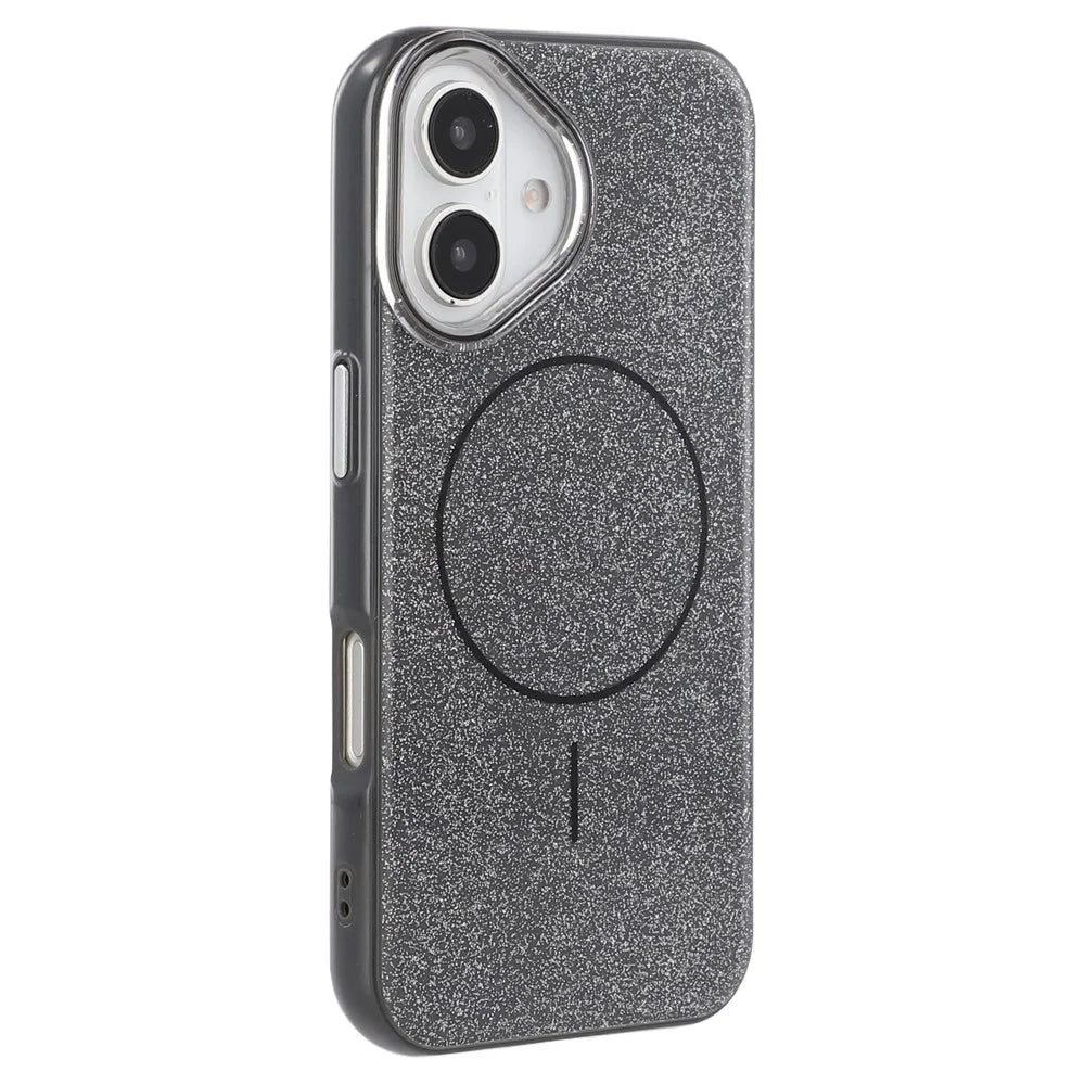 For iPhone 16 Case Compatible with MagSafe Glitter Design IMD TPU + PC Phone Back Cover - Black - 1