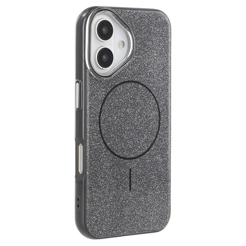 For iPhone 16 Case Compatible with MagSafe Glitter Design IMD TPU + PC Phone Back Cover - Black - 1