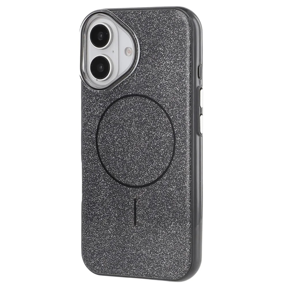 For iPhone 16 Case Compatible with MagSafe Glitter Design IMD TPU + PC Phone Back Cover - Black - 3
