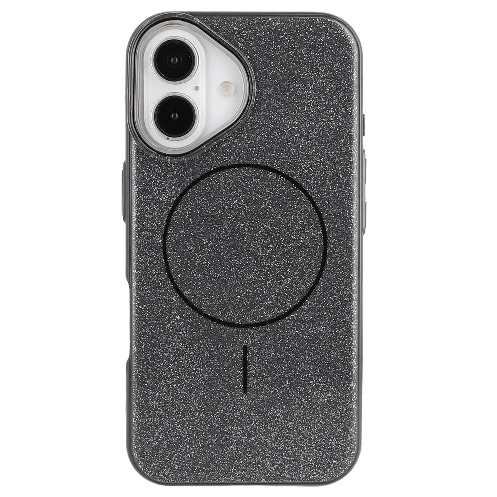 For iPhone 16 Case Compatible with MagSafe Glitter Design IMD TPU + PC Phone Back Cover - Black - 4